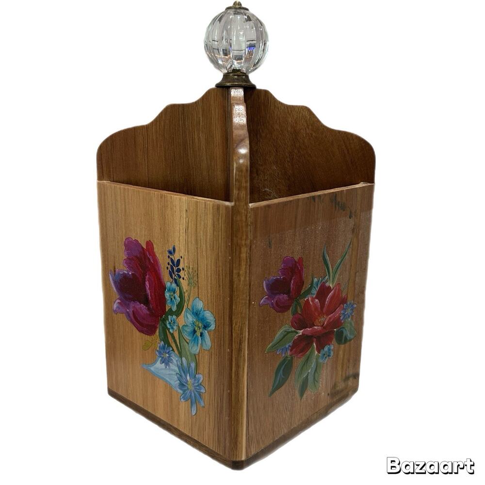 Pioneer Woman Spring Bouquet 4 Section Acacia Wood Utensil Holder Country Farm